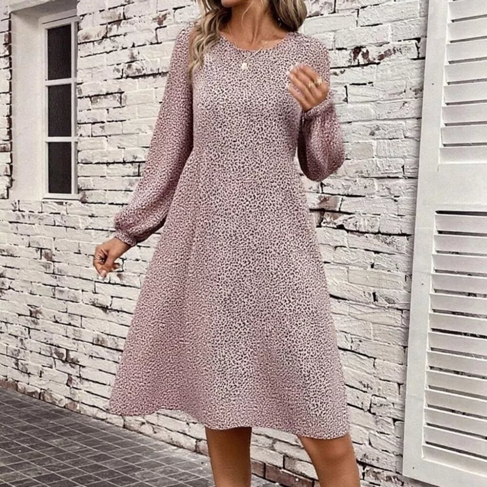Leopard Balloon Sleeve Midi Dress